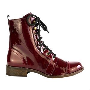 Unity In Diversity, Beautiful Bordeax Lace Up Boots. NIB/Size-38/7.5-8